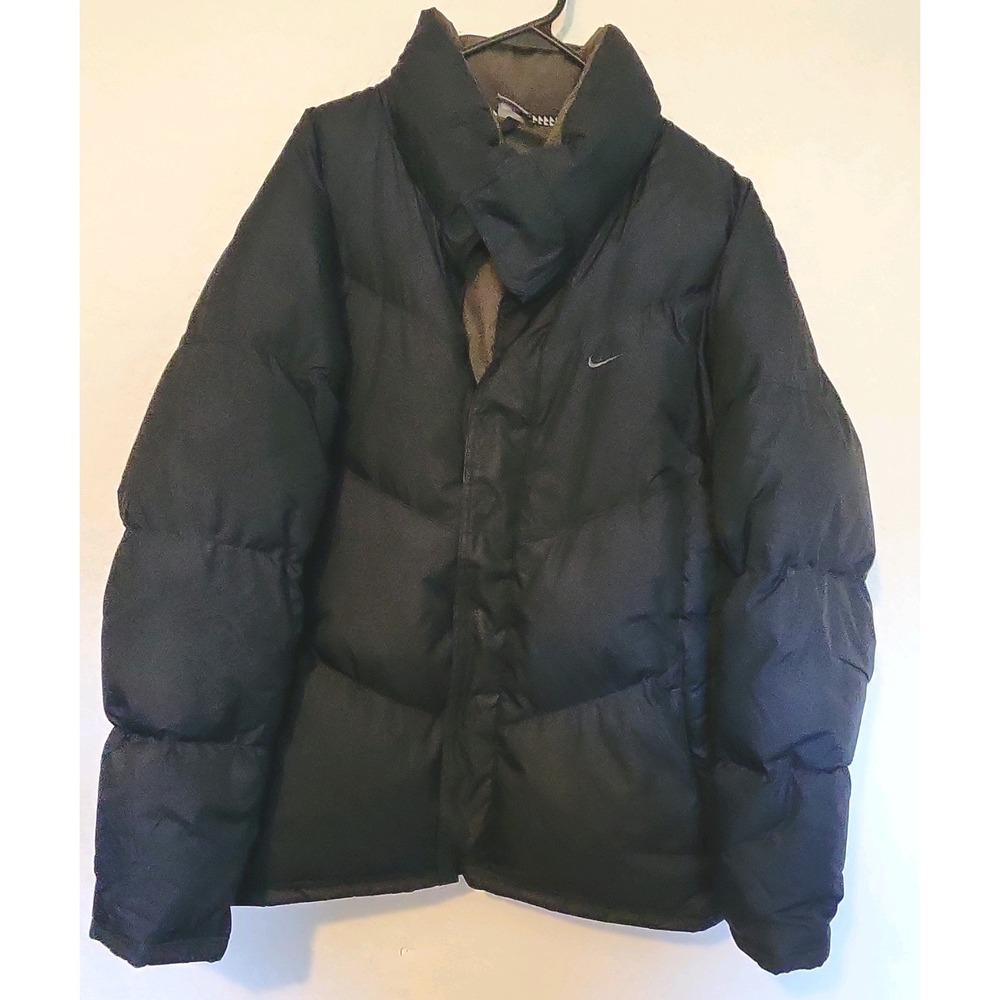 Y2K‎ Nike Tech Men's Down Puffer Jacket Full Zip Stand-Up Collar Pockets Sz L